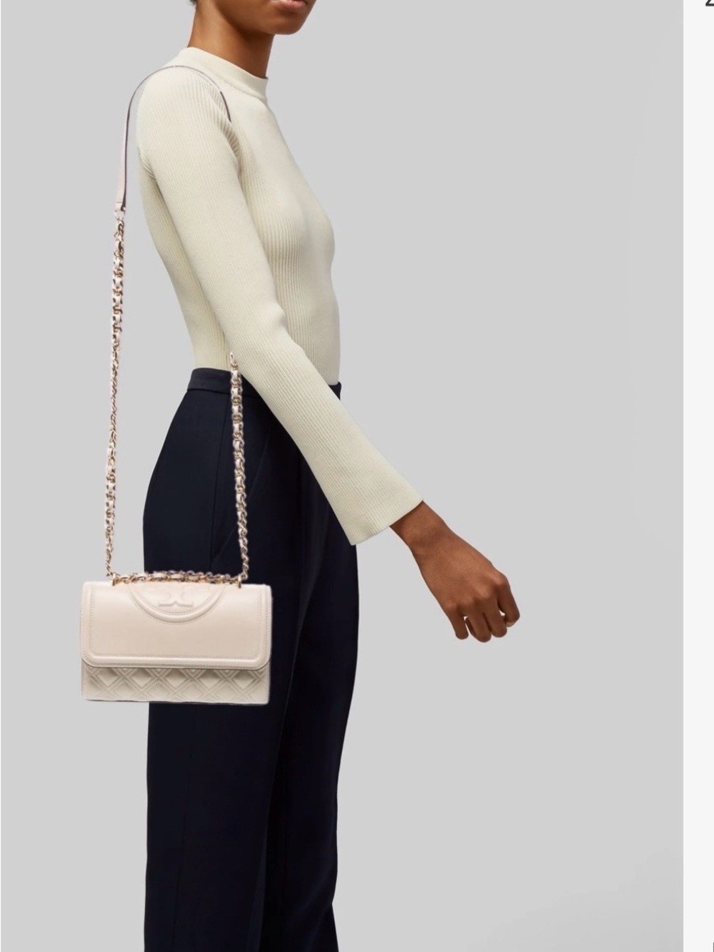 Tory Burch Cream Quilted Chain-Shoulder Crossbody